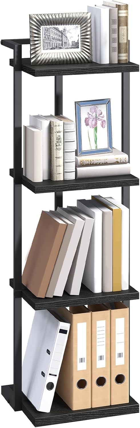 4-Tier BKBK11401 MAHANCRIS Bookshelf, Bookcase, Vertical Tall Narrow Book Shelf for Small Space, Open Storage Display