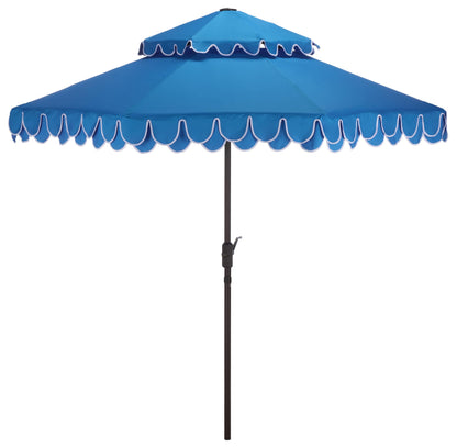 SAFAVIEH Outdoor - Valance 9-Foot Double-Top Patio Umbrella - Pacific Blue & White Canopy - Brown Aluminum Pole - Double-Top Vented Petal Trim - Ideal for Patio, Deck, Poolside, Backyard (PAT8206P)