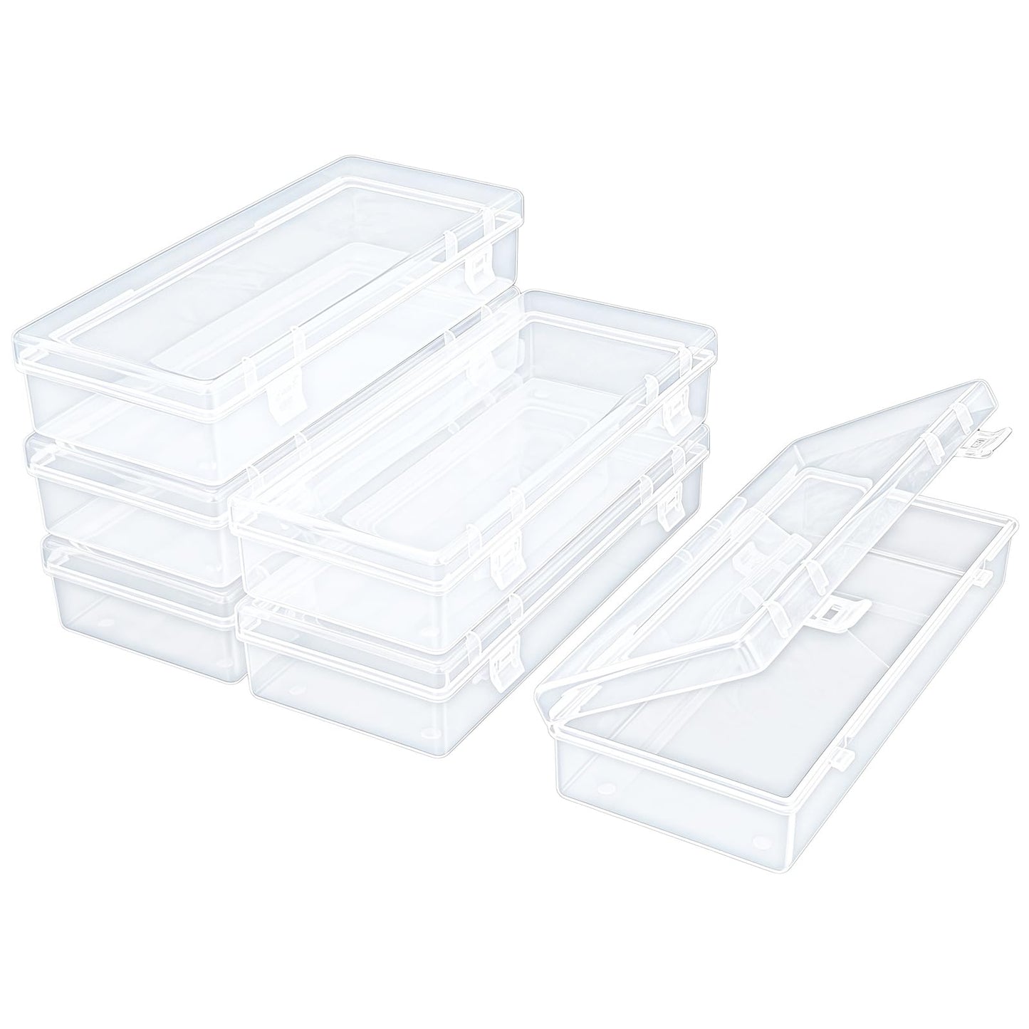 Thintinick 6 Pack Rectangular Clear Plastic Storage Containers Box with Hinged Lid for Beads and Other Small Craft Items (6.1 x 2.56 x 1.18 inch)