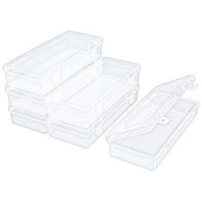 Thintinick 6 Pack Rectangular Clear Plastic Storage Containers Box with Hinged Lid for Beads and Other Small Craft Items (6.1 x 2.56 x 1.18 inch)
