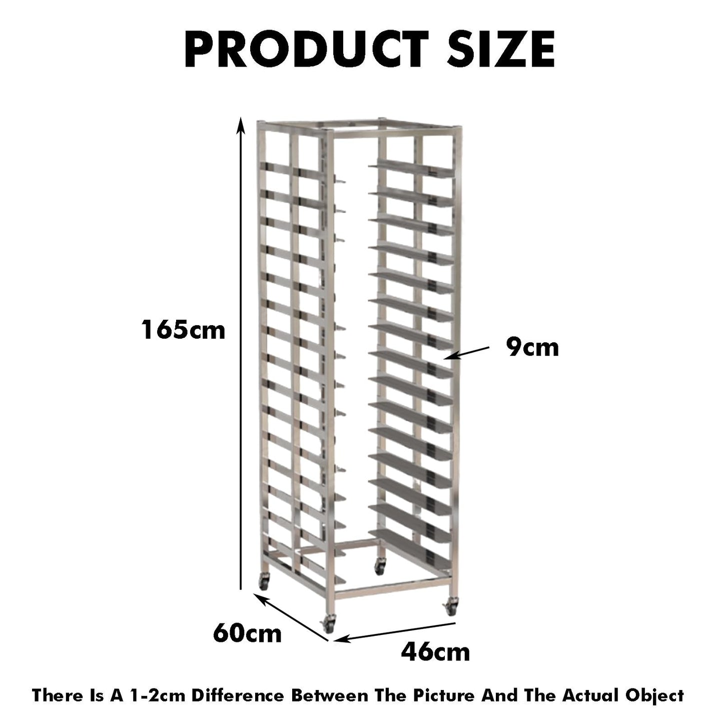 GenSDH 15-Tier Stainless Steel Rack, Commercial Mobile Bakery Trolley for Bread & Pizza, Heavy-Duty 400Kg Capacity, Multi-Layer Sheet Pan Storage Solution