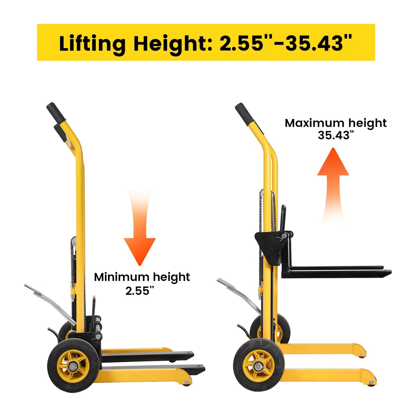 Doppy Hydraulic Material Lift, 450 Lbs Capacity Pallet Jack Table Cart, Pallet Truck Dolly Table Fork Lift, 35" Lift Height