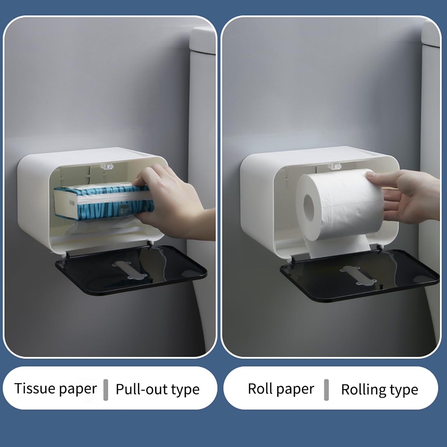 2026 Upgraded Toilet Paper Holder for Wall – Adhesive, No Drilling – Fits Standard Rolls Up to 5.1" Diameter – 11LBS Capacity, 15oz Thickened ABS, 8.3" Wide Shelf – Waterproof for Bathroom, RV, Black