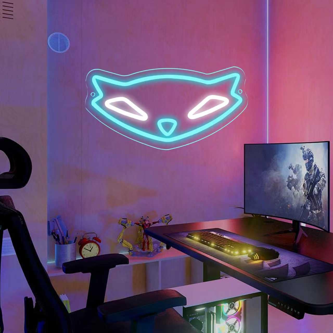 MOERBENCHI Sly Raccoon Neon Sign Thieves Game Neon Sign for Wall Decor, Dimmable LED Lights for Bedroom Man Cave Party Bar Gamr Room Background Decoration, Gamer Gifts for Teenage