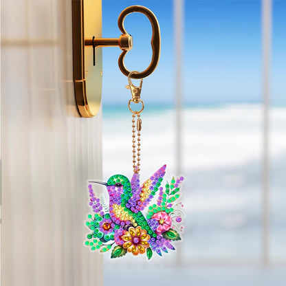 6 Pcs Diamond Painting Keyrings Set Hummingbird, Painting by Number Gem Keychains Kits for Adults, Hanging Ornaments Rhinestones Bookmarks 5D Key Rings for DIY Crafts Home Party Decor