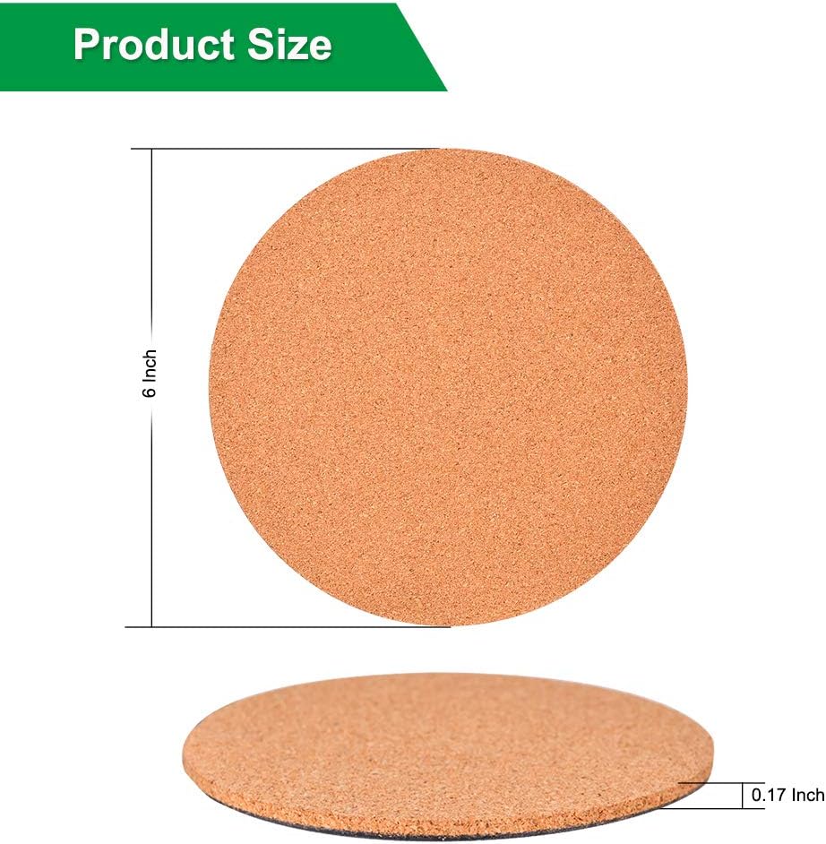 6" Cork Coasters, Round Cork & Plastic Plant Saucers for Gardening, Absorbent Cork Mat for Drinks, Set of 2