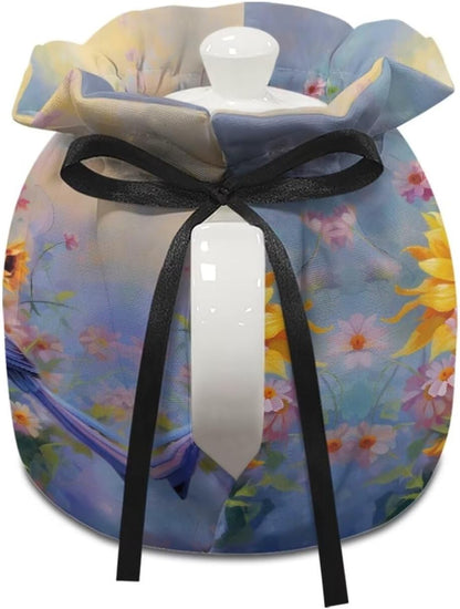 Sunflower Butterfly Hummingbird Tea Pot Dust Cover: Insulated Kettle Cover for Home Kitchen, Easy to Clean and Portable