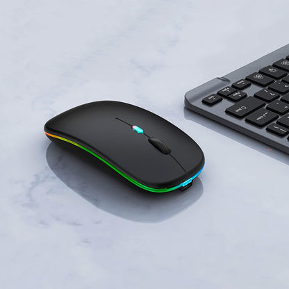 Wireless Bluetooth Mouse Rechargeable Laptop Mice with LED Lights Silent Slim Use(BT5.2 and 2.4G Portable USB Receiver)Dual Mode Computer Mouse for Laptop/iPad/Tablet/Apple/Computer/Mac(Black)