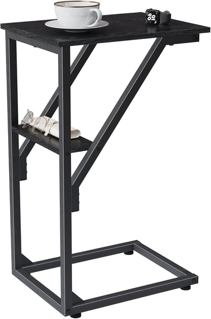NEFROM ET-D-BK1 C-Shaped End Table, Small Couch Side Table, Sofa TV Tray Table for Living Room, Bedroom, Bedside
