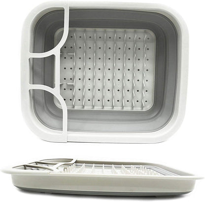 SAMMART Collapsible Dish Drainer with Drainer Board - Foldable Drying Rack Set - Portable Dinnerware Organizer (Grey)