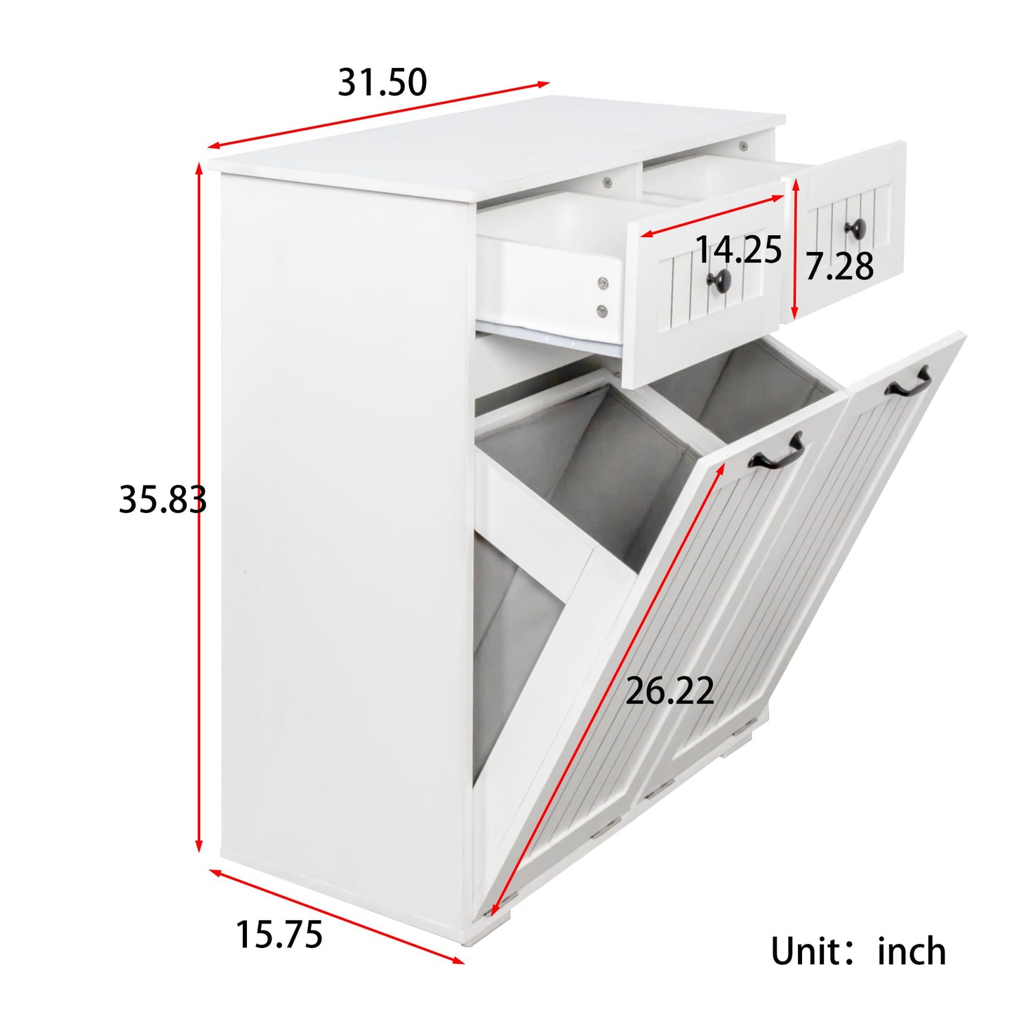 Laundry Cabinet with 2 Removable Laundry Basket 2 Drawers Durable and Easy to Clean Tilt Out Hamper Organization Storage Sorters for Bathroom Living Room Entryway Particle Board White