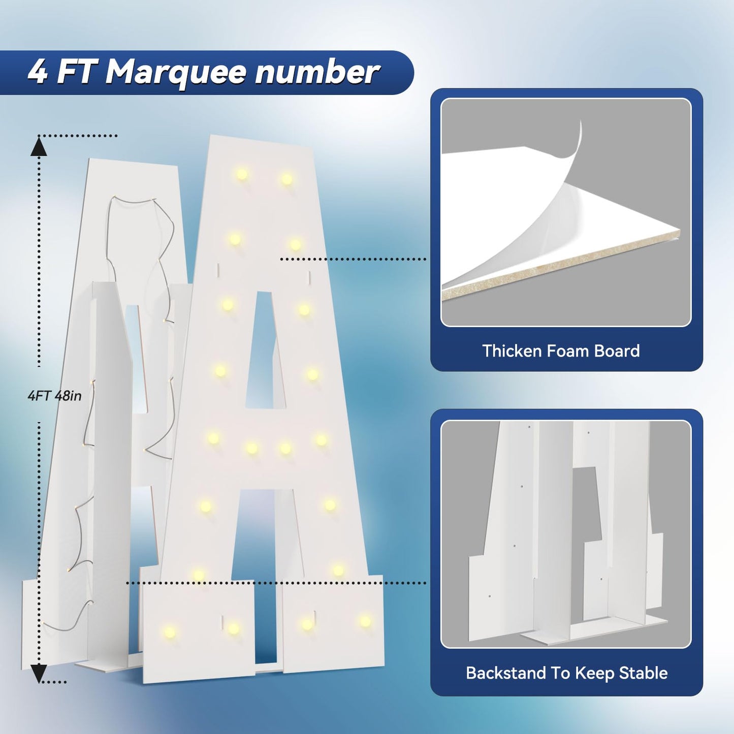 4FT Marquee Light Up Letters, Marquee Letters A, Pre-Cut Foam Board Set Can Be Used for Birthday Party Grad Prom Party Decoration Wedding Event Baby Shower
