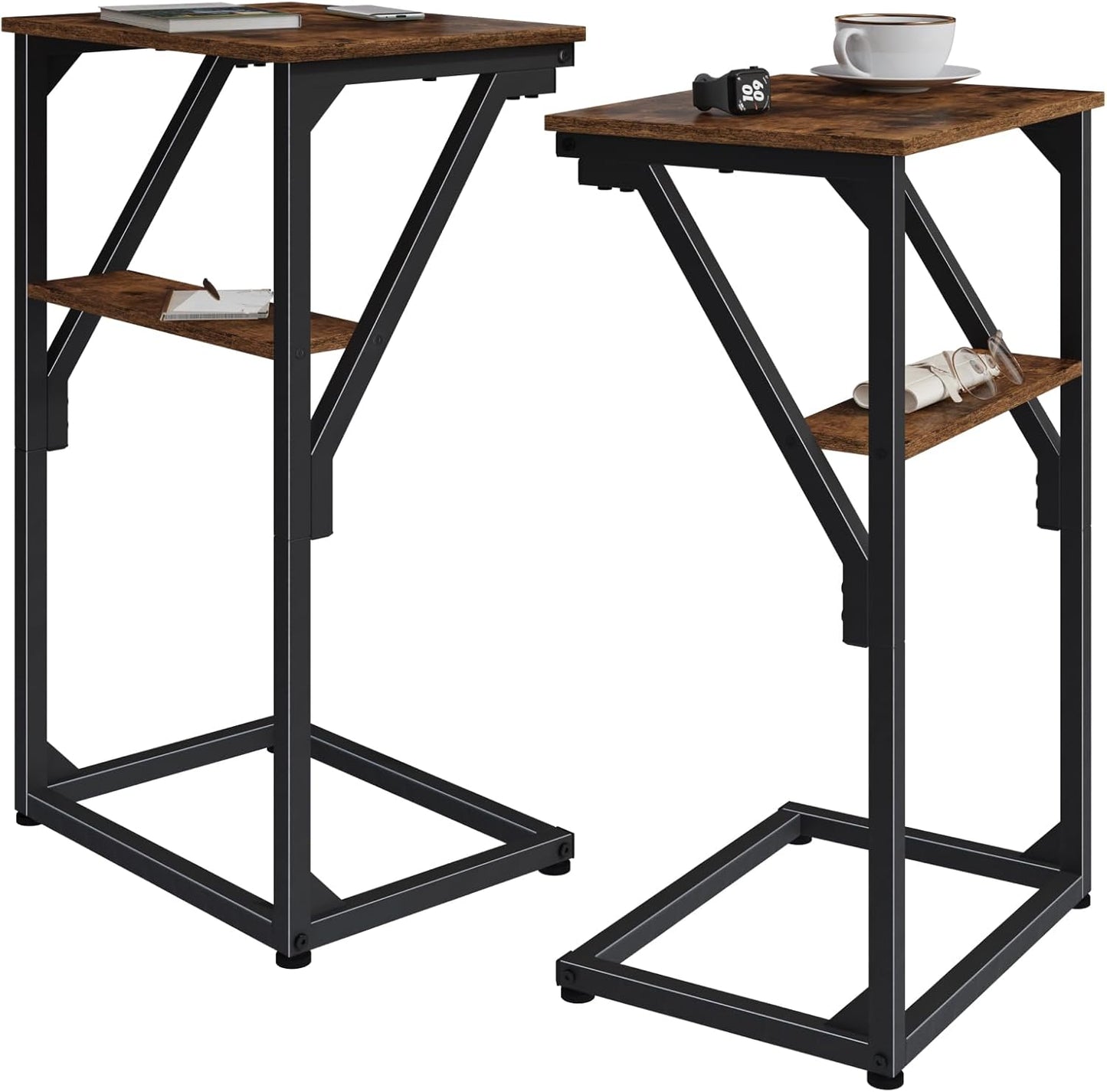 NEFROM Set 2, ET-D-BRW2 C-Shaped End Tables, Sofa TV Trays of Small Couch Side Table for Living Room, Bedroom, Bedside