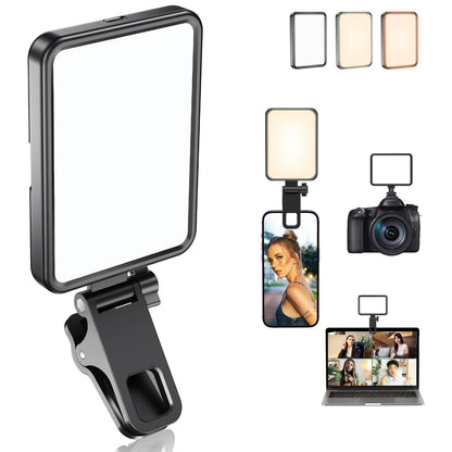 Rechargeable Soft Selfie Light for Phone, Camera, Laptop, 4-14H Battery Portable LED Light for Pictures, Phone Light Clip for Selfie, Vlog, TikTok, Makeup, Video Conference Black