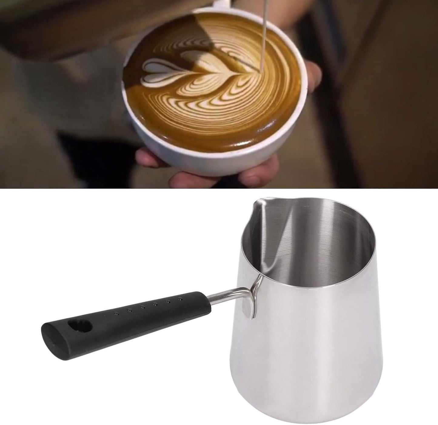 Stainless Steel Turkish Coffee Pot, 600ml Long Handled Milk Frother Pitcher for Home Coffee Shop