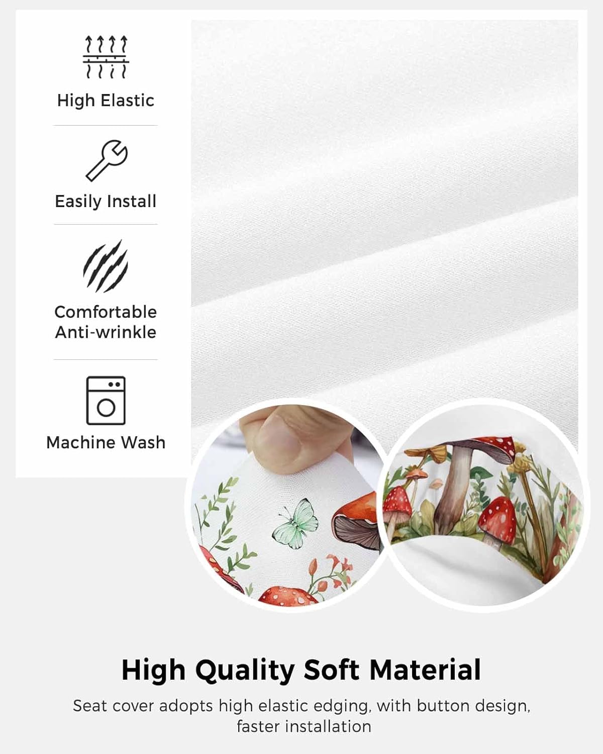 Mushroom Eucalyptus Office Chair Covers, Stretchable 2 Piece, Soft Decorative Computer Desk Chair Cover Protector,