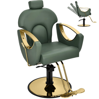 Tythical Salon Chair for Hair Stylist, 360° Swivel Reclining Barber Hair Styling Chair, Height Adjustable Spa Beauty Equipment for Home Barbershop, Green Gold