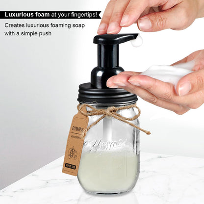SheeChung Bathroom Accessories Set - Mason Jar Foaming Hand Soap Dispenser, Qtip Holder Set, Rustic Farmhouse Decor, Apothecary Jars, Bathroom Countertop Organizer - Black