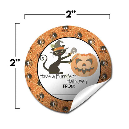 Purr-FECT Halloween Black Cat Themed Halloween Thank You Sticker Labels, 40 2" Party Circle Stickers by AmandaCreation, Great for Party Favors, Envelope Seals & Goodie Bags