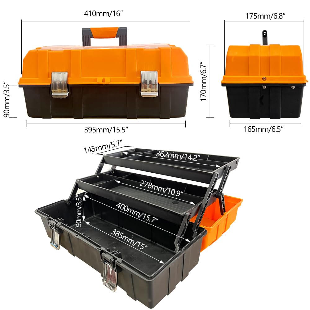 16-Inch Three-Layer Plastic Storage Box/Tool Box/Sewing Box Organizer, Multipurpose Organizer and Portable Handled Storage Case for Art Craft and Cosmetic