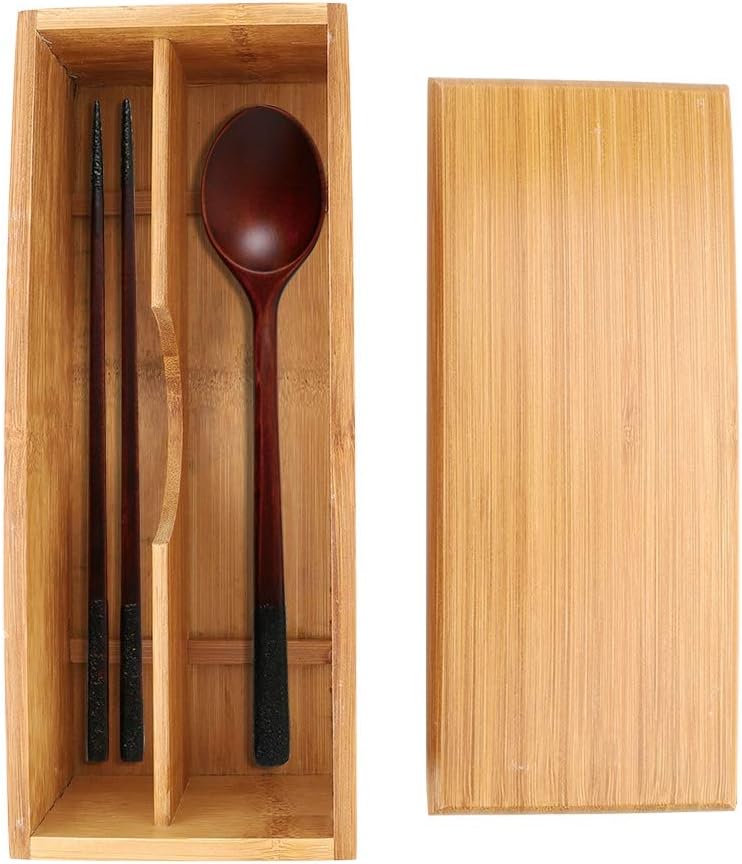 Cutlery Box with Lid, Japanese Chopsticks Box Tableware Spoon Cage, Bamboo Chopstick Spoon Storage Box for Kitchen