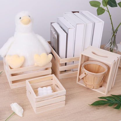 GRETJOB Wooden Crates with Handles, 4 Set Rustic Wooden Crates for Display, Small Wood Crates Box for for Kitchen, Office, Bedroom, Closet, Rustic Country Decor