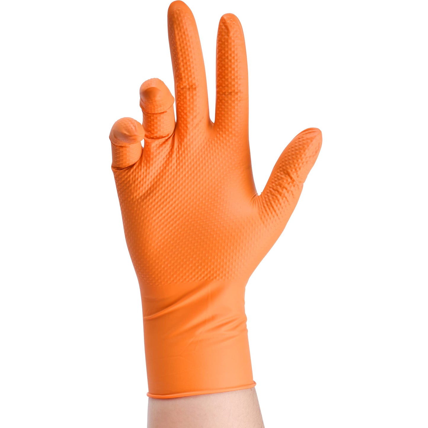 TitanFlex ThorGrip Heavy Duty Industrial Orange Nitrile Gloves, 8-mil, Gloves Disposable Latex Free with Raised Diamond Texture Grip, Powder Free, Rubber Gloves, Mechanic Gloves,100-ct Box (XL)