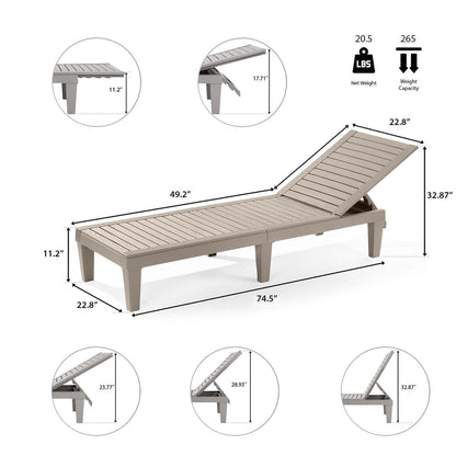 Nestl Sun Tanning Chair - Sand Beige Chaise Lounge Chair Outdoor, Lightweight Pool Lounge Chairs Set of 12, Adjustable 5-Position Reclining Lawn Chair, Waterproof Beach Outdoor Lounge Chairs