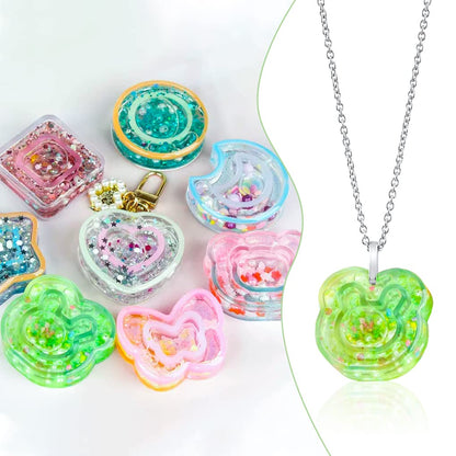 FineInno 8 PCS Resin Shaker Molds,Double Layer Silicone Mold for Epoxy Resin Casting,Heart,Star,Butterfly Quicksand Mold with 80 PCS Sealing Sheet