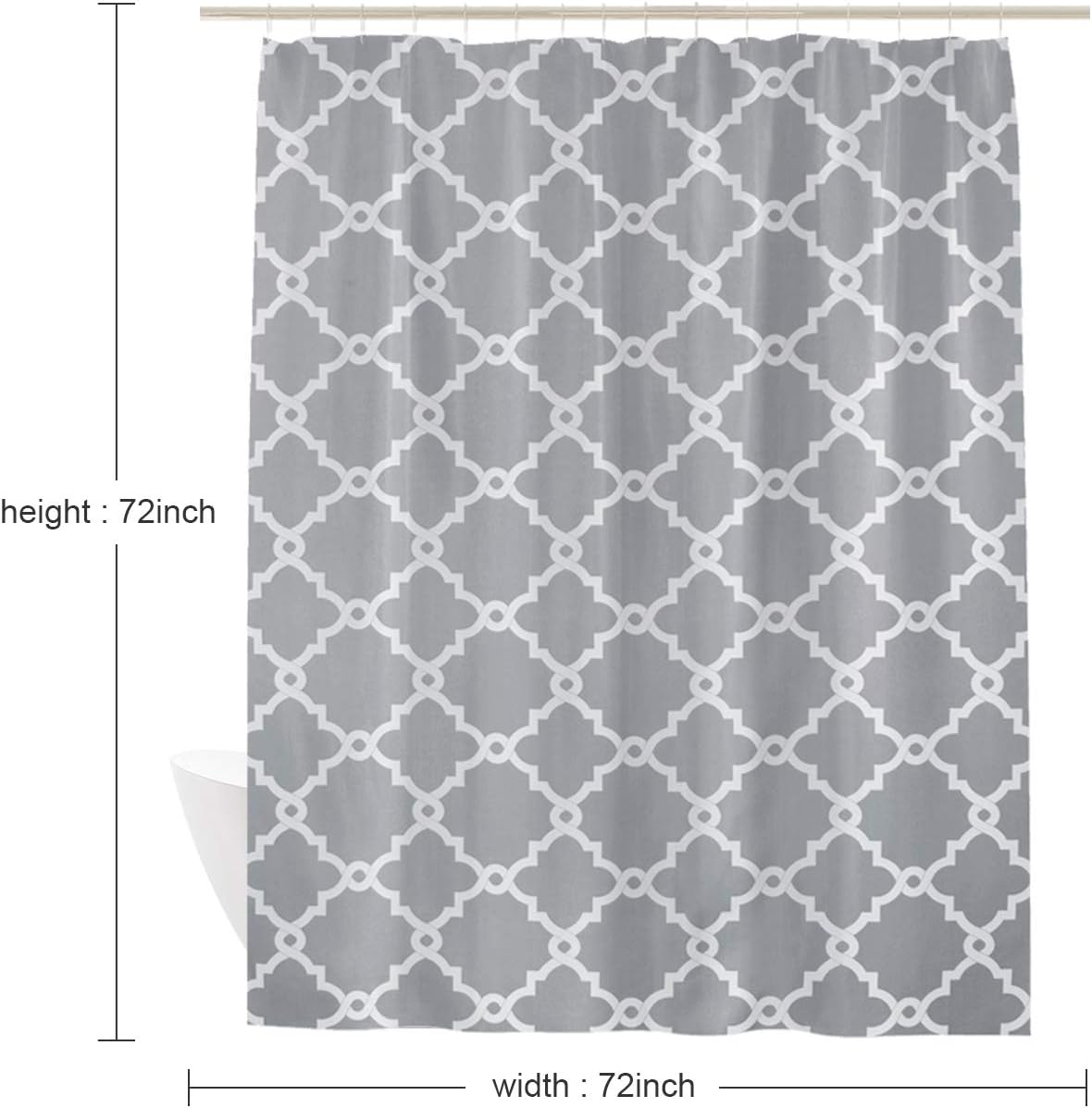 WELTRXE Moroccan Fabric Shower Curtain - Waterproof Polyester Geometric Pattern Bathroom Curtains, 72 x 72 inches
