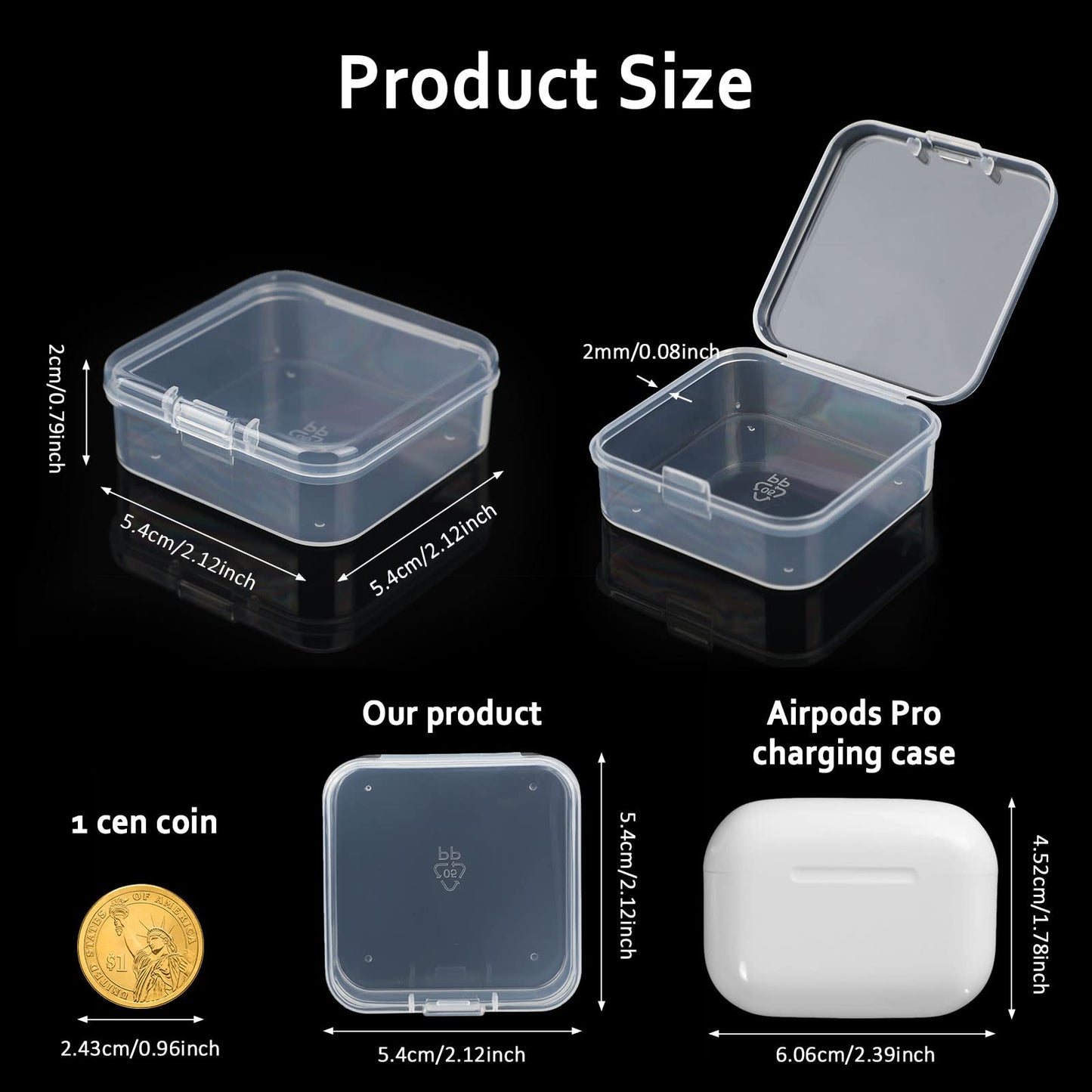 SATINIOR 100 Pcs Clear Plastic Beads Storage Containers Box Small Clear Boxes with Hinged Lid Plastic Case Mini Square Arts Crafts Storage Organizers for Small Items(2.1 x 2.1 x 0.8 Inch)