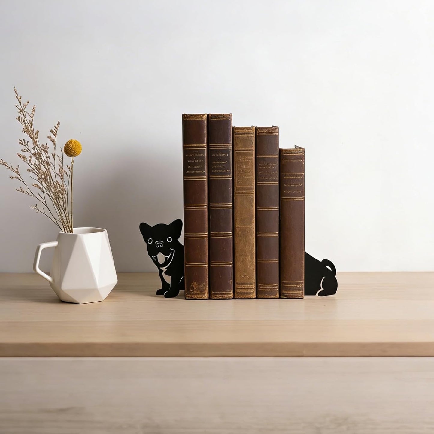 1 Book Ends, Pair Cute Dog Metal Bookends, Creative Decorative Book Holders for Home Office Bookshelf, Dog Lovers