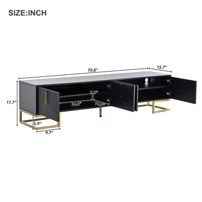 Merax Modern TV Stand with Metal Legs, Gold Handles, Geometric Lines and Adjustable Shelves for TVs Up to 80'', Media Console Table, Luxury Storage Cabinets for Living Room, Black