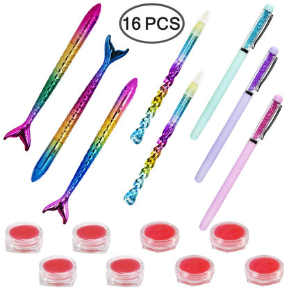 AIFUDA 16 Pcs Diamond Art Tool Kit - Mermaid Spiral Diamond Art Paintings Point Drill Pens, Glue Clay (Pink)