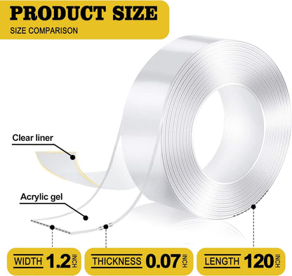 Kelasy Nano Double Sided Tape Heavy Duty,Extra Strong Sticky Double Sided Mounting Tape,1.2" x 120",Clear Adhesive Poster Wall Tape for Decoration