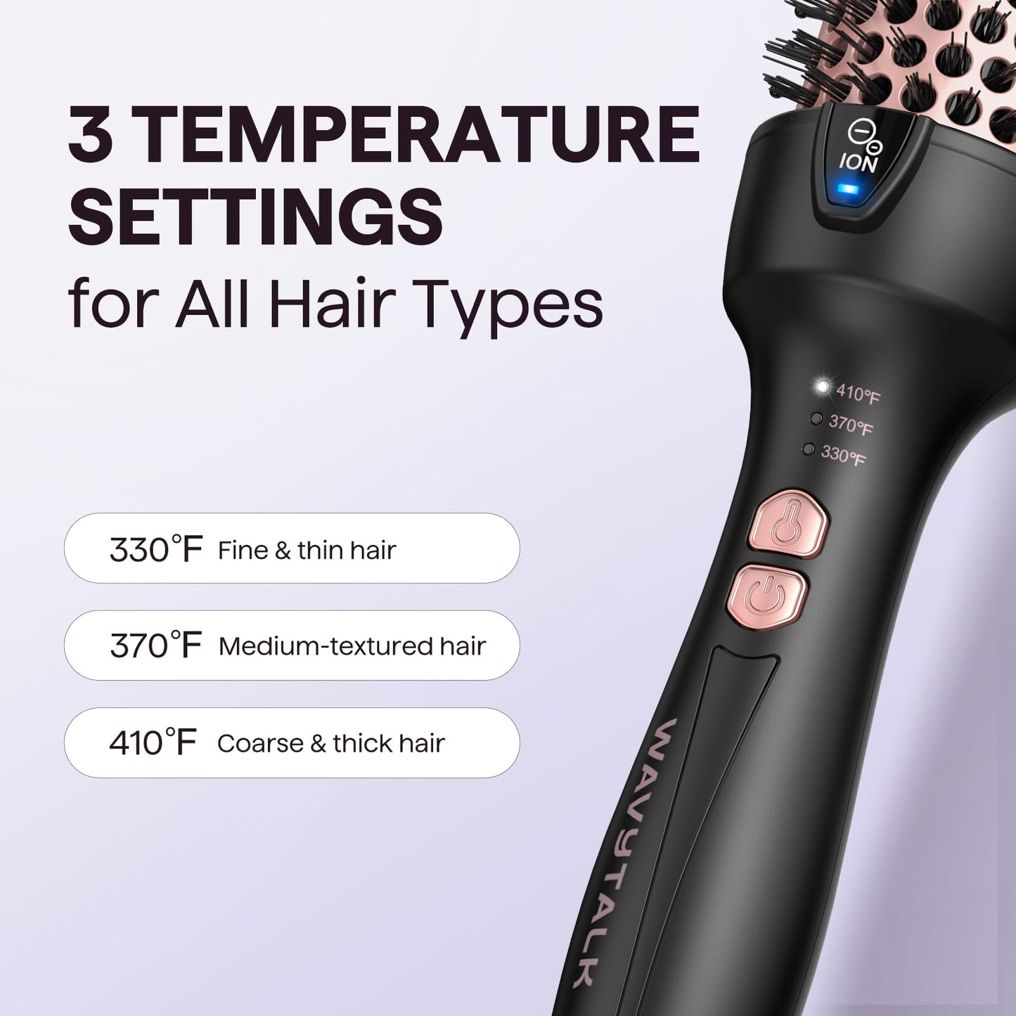 Wavytalk Updated Version Thermal Brush, 1.5 Inch Negative Ion Blowout Express Thermal Round Brush Creates Salon-Quality Blowouts, lonic Frizz Reduction Makes Hair Shinier & Smoother (Millennial Pink)