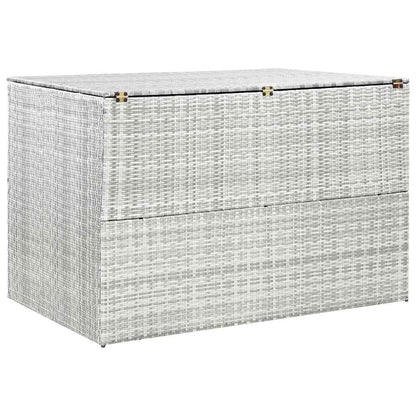 RCODSSK Poly Rattan Patio Storage Box Light Gray 59.1x39.4x39.4 Inches with Zipped Closure PE Liner, Outdoor Storage Chest for Cushions Pillows Blankets Towels, Powder-Coated Steel Frame