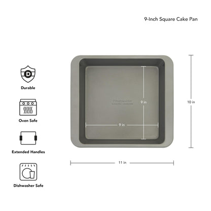 KitchenAid Nonstick Swiss Engineered Aluminized Steel Square Cake Pan, Dishwasher Safe, Contour Silver, 9 Inch