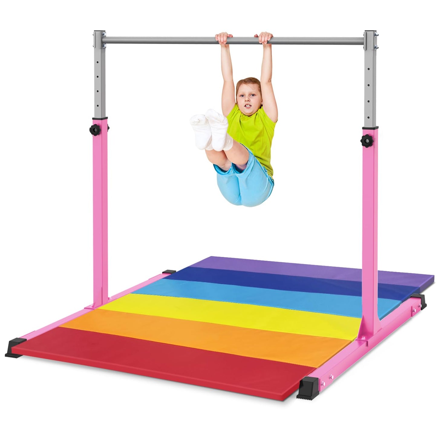 Safly Fun Gymnastics Bar with Mat for Kids Ages 3-15 for Home