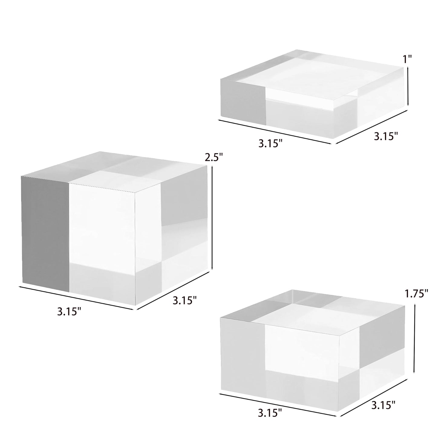 CANCLEAR Acrylic Display Stands, 3 Graduated Sizes Acrylic Block Riser for Displaying Collection, Crystal Clear Acrylic Cube Pedestals for Jewelry Glass, Gem and Collectables, 1set