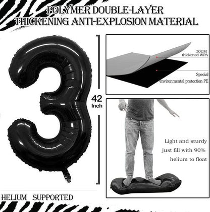 GOER 30th Birthday Balloons - 42 Inch Jumbo Black Foil Helium Decorations for Anniversary Celebrations