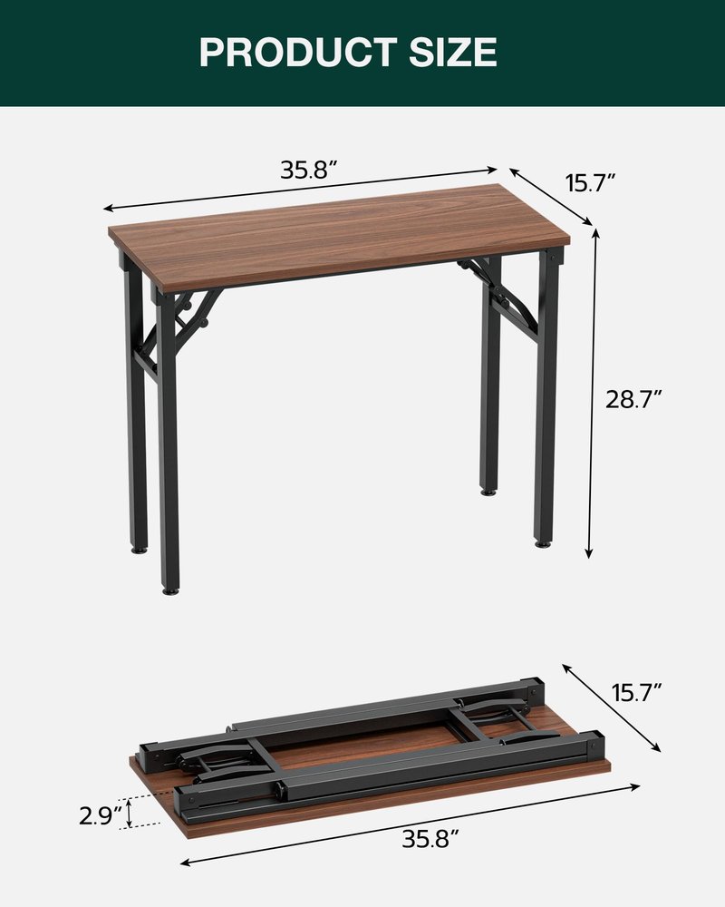 Frylr Small Folding Computer Desk – Portable 35.8 Inch Foldable Laptop Table, No-Assembly, Collapsible and Compact for Easy Storage, Lightweight for Small Spaces, Craft and Study Use, Dark Walnut