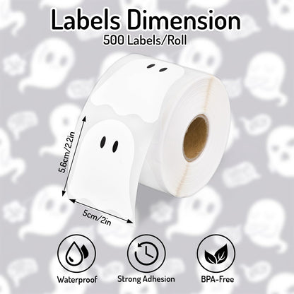 Whaline Halloween Ghost Direct Thermal Labels Cute White Ghost Label Stickers Self-Adhesive Printer Decals for DIY Candle Name Tag Logo Design, 500 Pcs