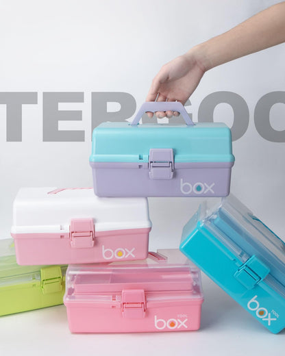 TERGOO 12in 3-Layer Plastic Craft Organizers and Storage, Portable Folding Tackle Box with Handle & Adjustable Dividers, Multipurpose Case for Sewing, Art Supplies, Medicine, Tools (Pink)