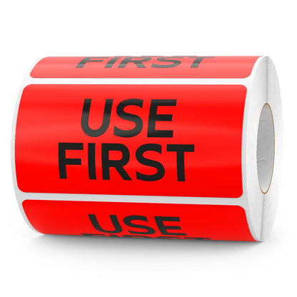 Use First Stickers Food Service Inventory Control FIFO Food Labels 4 x 2 Inch Adhesive Removable Waterproof Freezer Stickers for Restaurant Kitchen Pantry Warehouse Home Rotation 500 Pcs (Red)