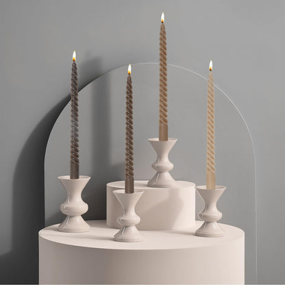 MAITREYA Olive Spiral Taper Candles - Conical Stick Handmade Twisted Candles, Set of 4 for Decoration, Weddings, Party, Church - Unscented, Dripless, 7.5 inch
