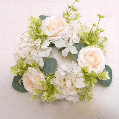 4 Pcs Candle Rings Wreaths,Artificial Hydrangea Wreath Candles Wreaths for Pillars Christmas Wedding Home Table Party Decoration (White)