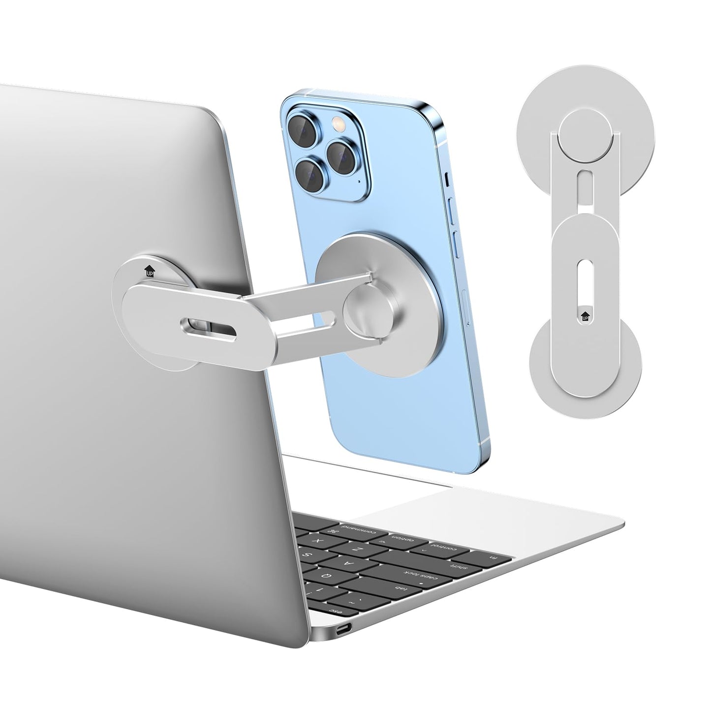 Magnetic Phone Holder for Laptop for MagSafe for iPhone 17/16/15/14/13/12 & All Phones, 180°Adjustable Phone Side Mount for Computer Monitor for Tesla, Desktop Cell Phone Bracket, Gray