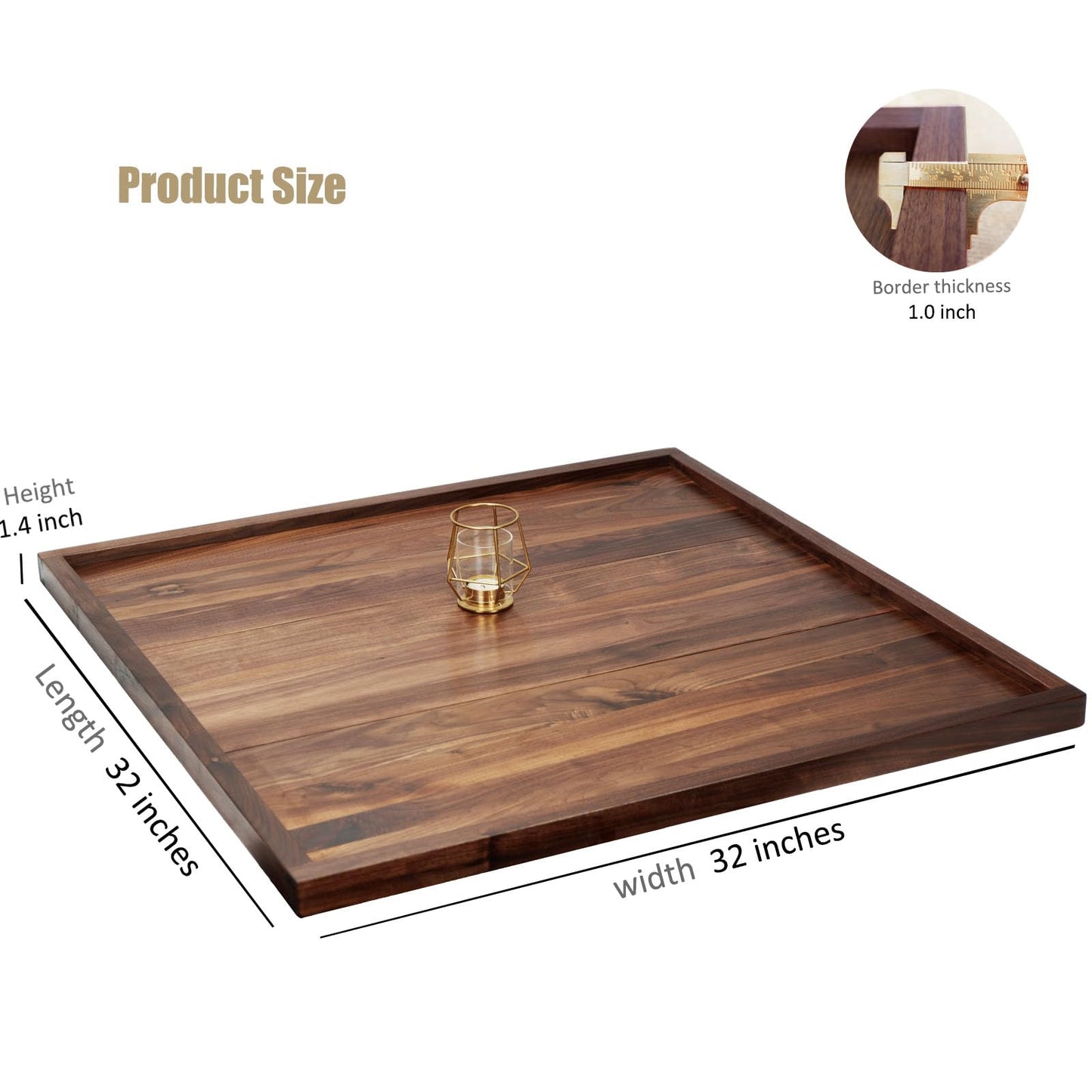 MAGIGO 32 x 32 Inches Extra Large Square Black Walnut Wood Ottoman Tray, Serve Tea, Coffee Classic 2.65 Feet Wooden Decorative Serving Tray