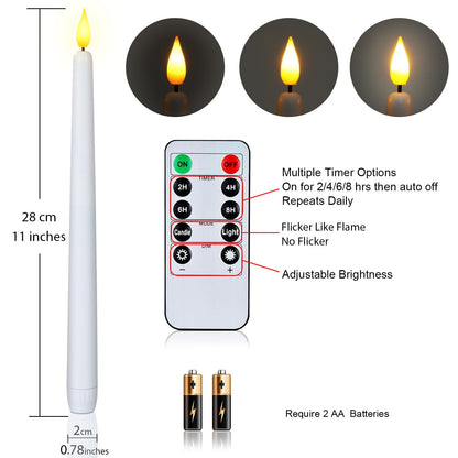 Homemory 11 inches White LED Taper Candles, 24 Pcs Flameless Taper Candles with Remote Timer Dimmer, Plastic Battery Operated Candlesticks with Flickering Flame for Halloween Christmas Wedding Party